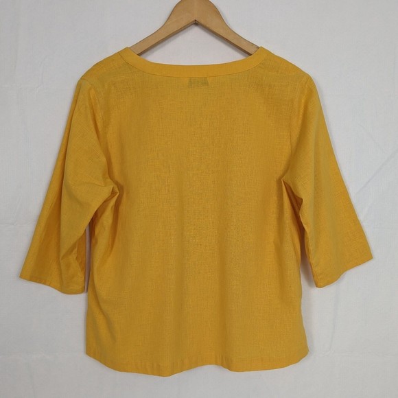 Abito Collezioni Womens Size US 10 Mexico 34 Yellow 100% Linen 3/4 Sleeve Shirt - Picture 2 of 12